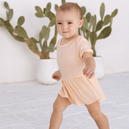 Organic Bamboo Spandex Onesie Dress Peach