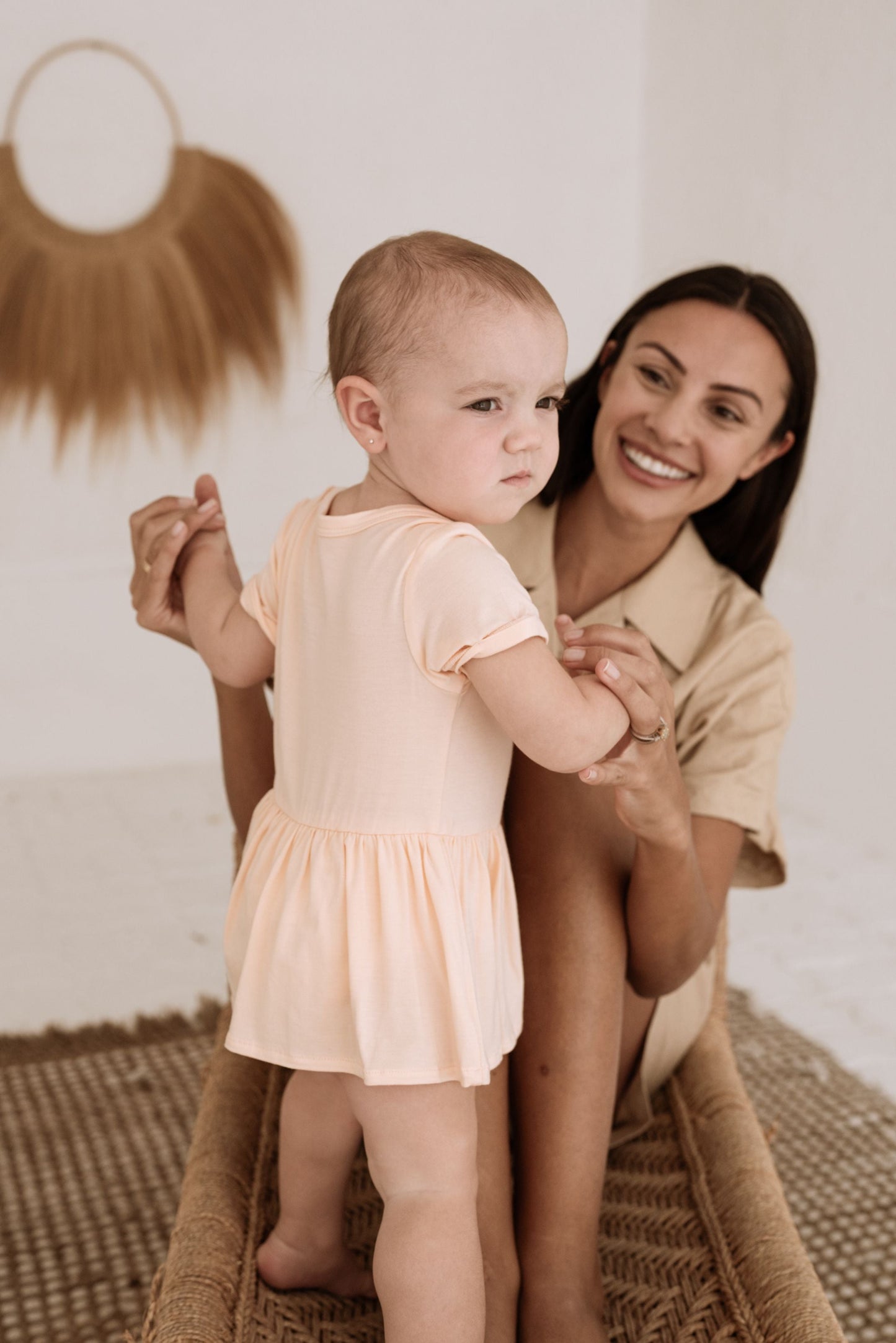Organic Bamboo Spandex Onesie Dress Peach