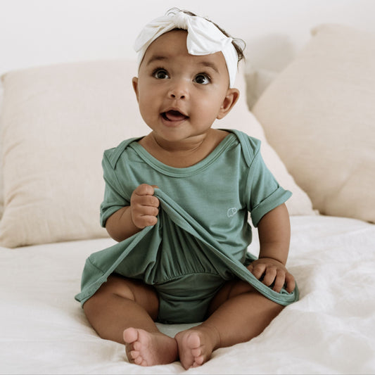 Organic Bamboo Spandex Onesie Dress Sage Green