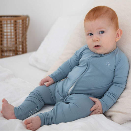 Organic Zipper Romper - Celestial Blue
