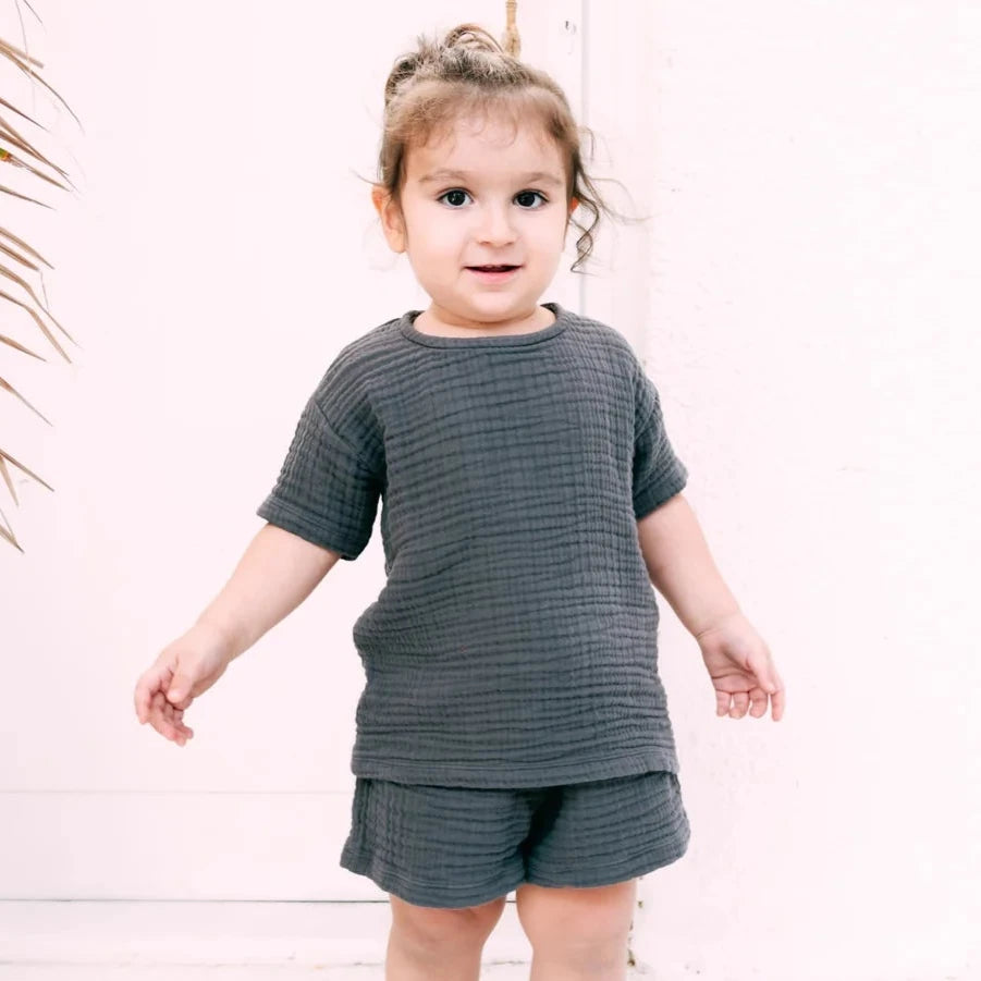 Midnight Grey Muslin Top and Short Set