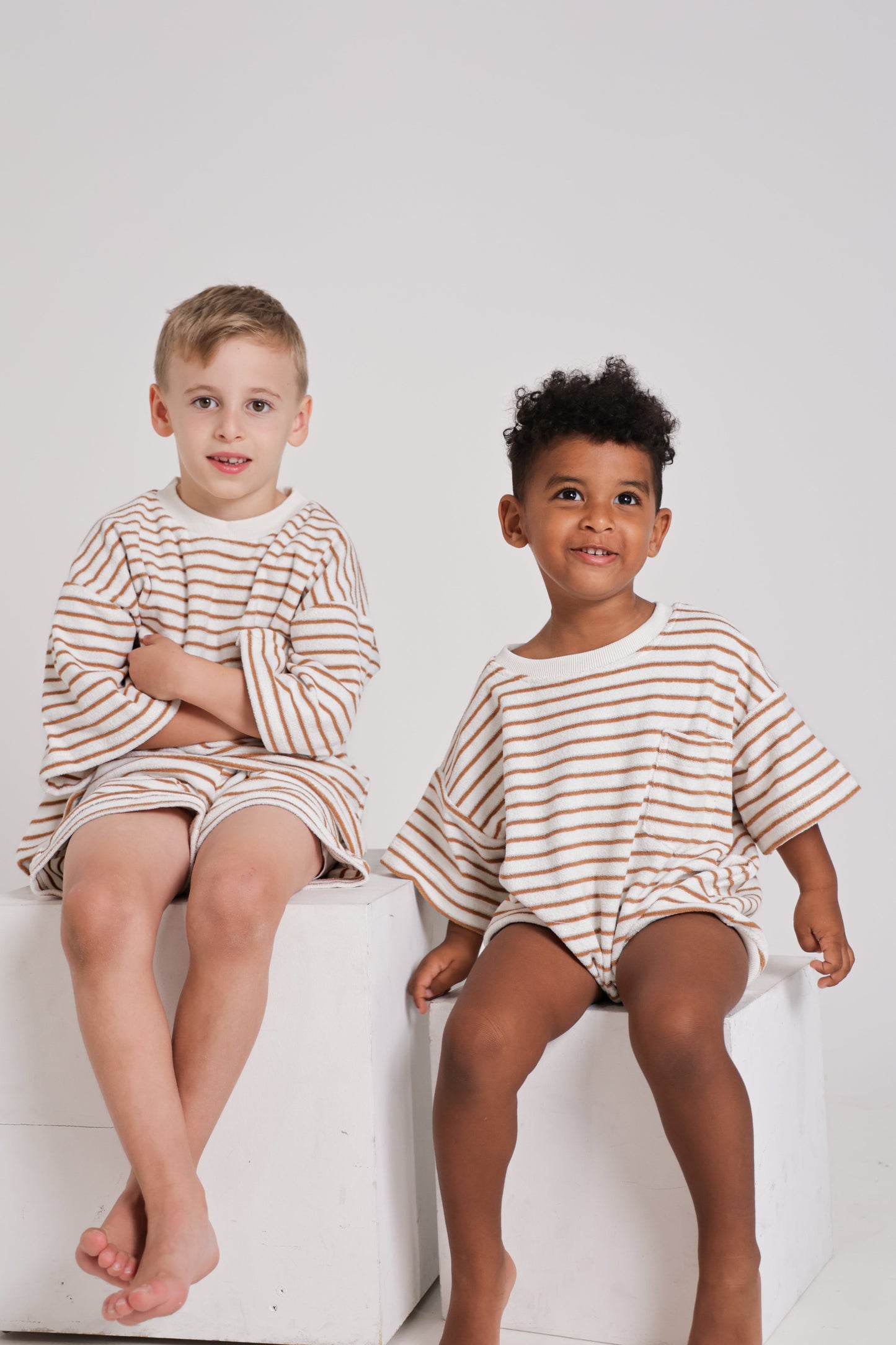 Cocoa Stripes Terry Tshirt and Short Set