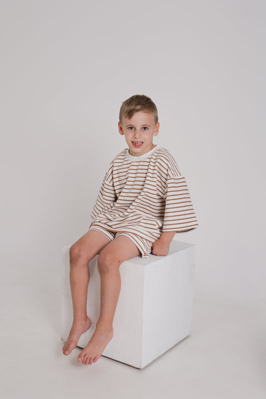 Cocoa Stripes Terry Tshirt and Short Set