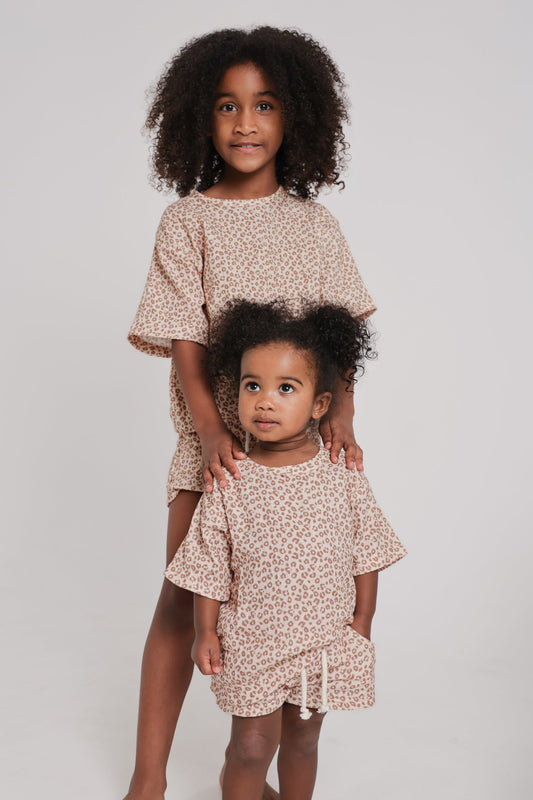 Leopard Muslin Top and Short Set