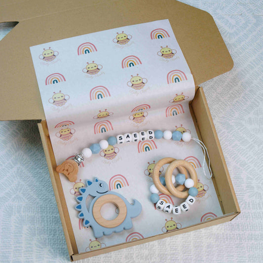 Personalised Teething Essentials Gift Set - Blue & White