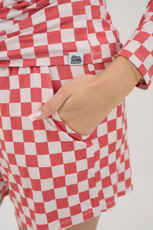 Womens Red Checkers Hipster Shorts