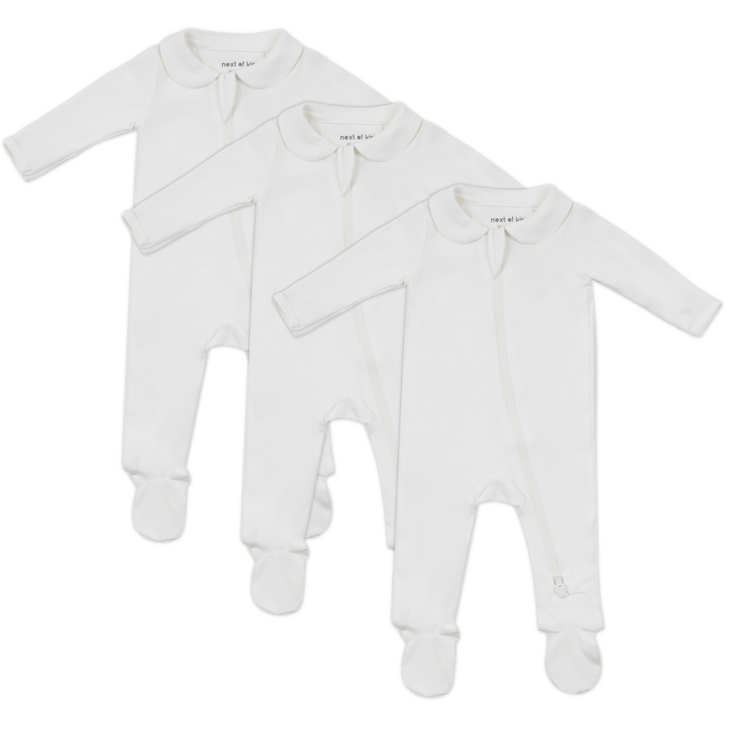 3 x Elliot White Zippy Onesie