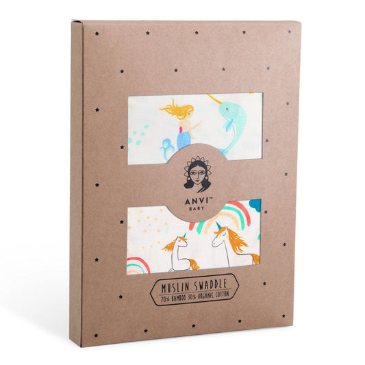 Set of 2 Organic Bamboo Muslin Swaddles in Enchanted Earth