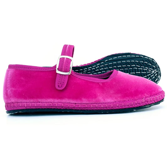 Mary Jane Velvet Girls Shoe in Fuchsia