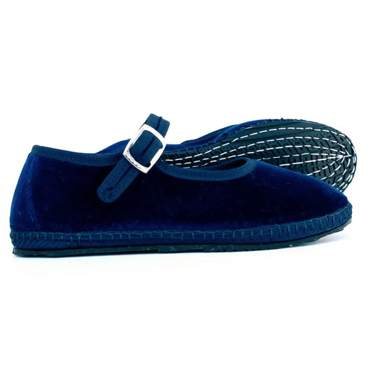Mary Jane Velvet Girls Shoe in Blue