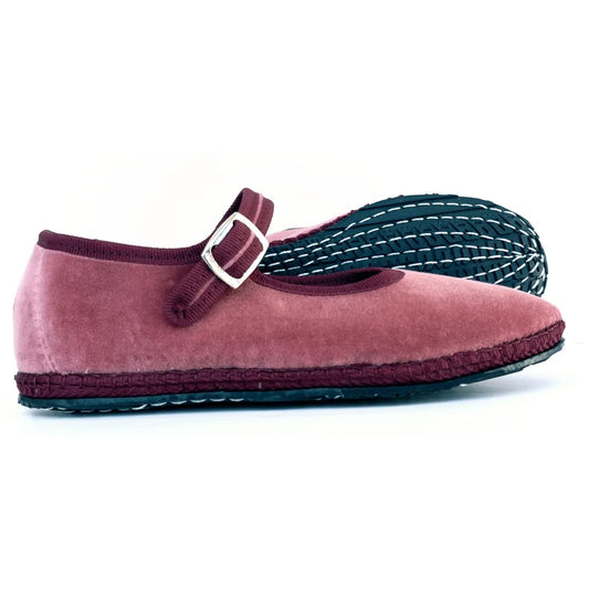 Mary Jane Velvet Girls Shoe in Rosa Antico