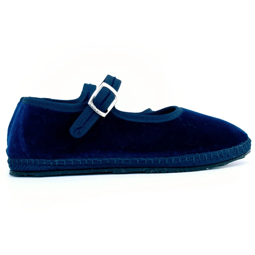 Mary Jane Velvet Girls Shoe in Blue