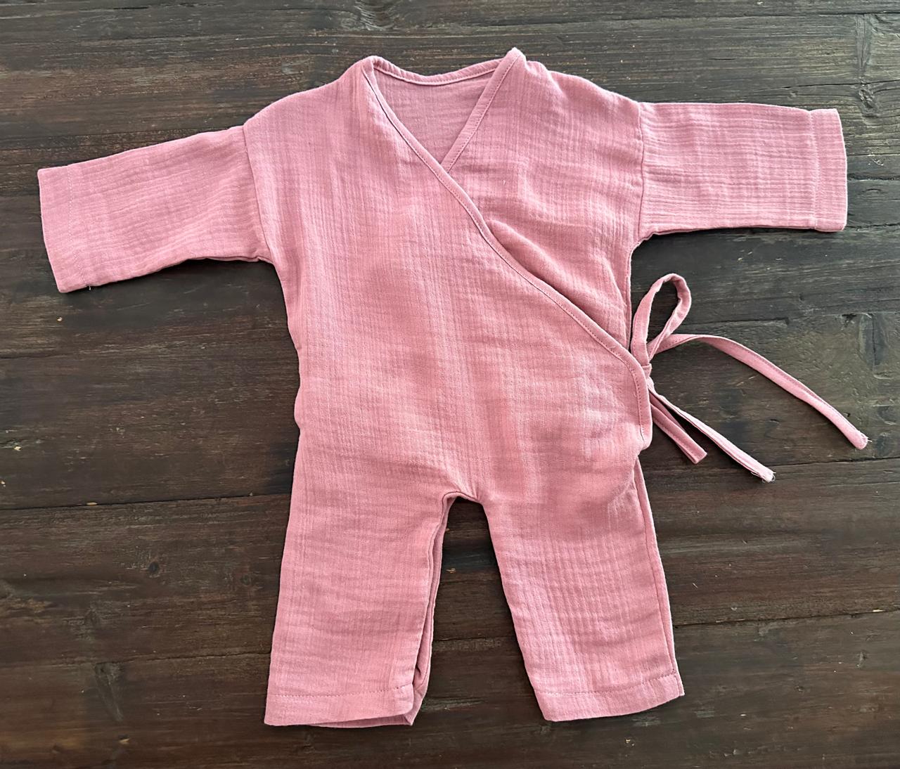 Organic cotton muslin tie side baby outfit