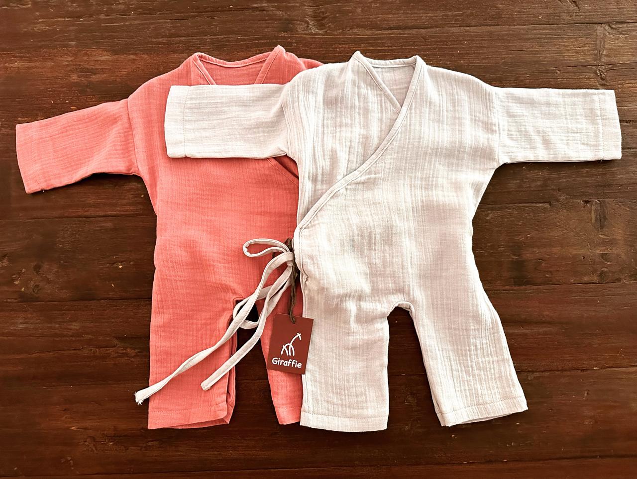 Organic cotton muslin tie side baby outfit