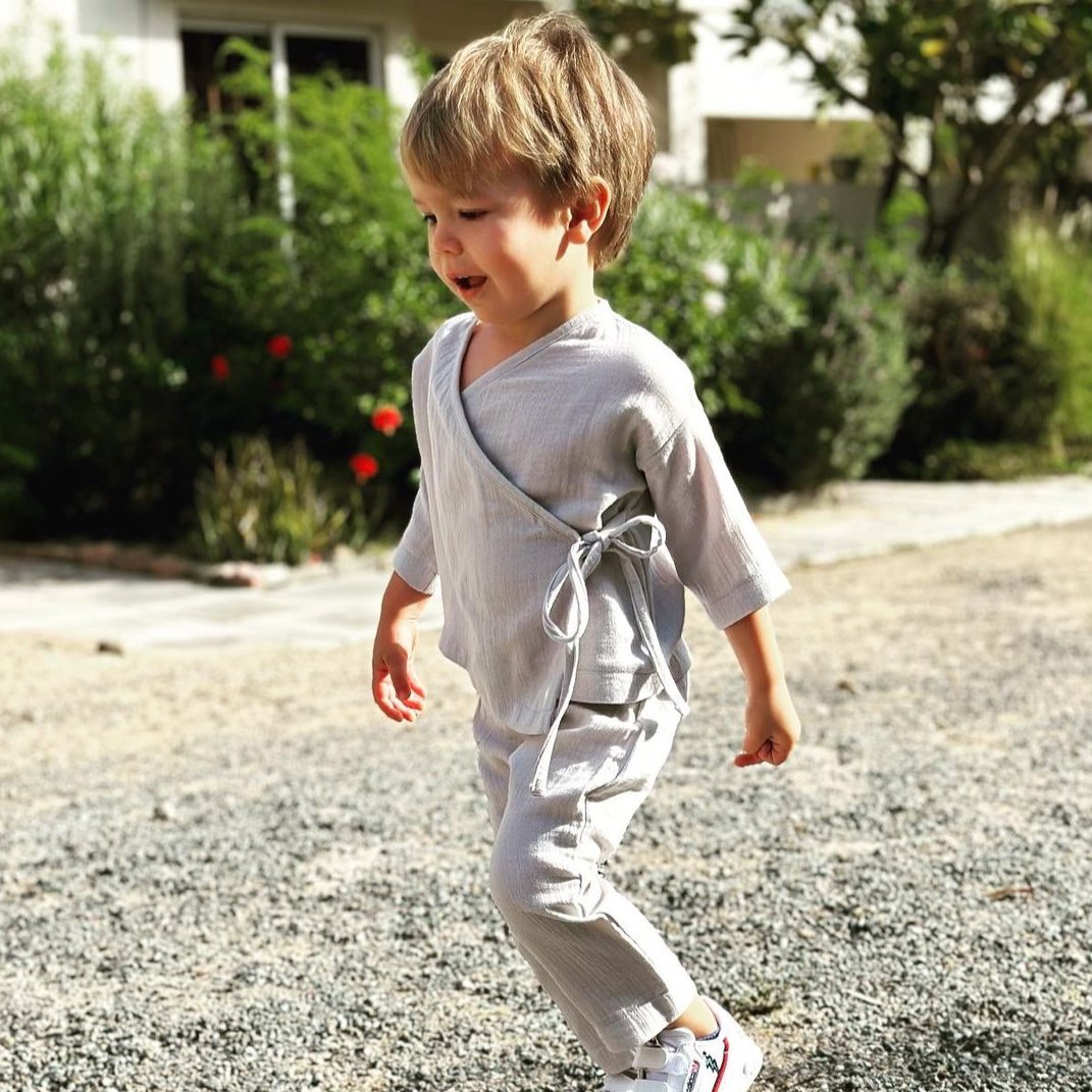 Organic cotton muslin tie side baby outfit
