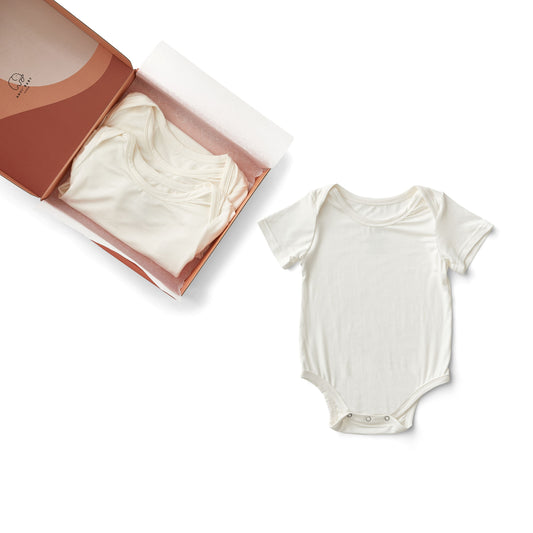 Set of 3 Organic Bamboo Spandex Bodysuits- Gift set - White