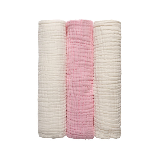 Set of 3 Muslin Bath Towels in Blush & Cloud