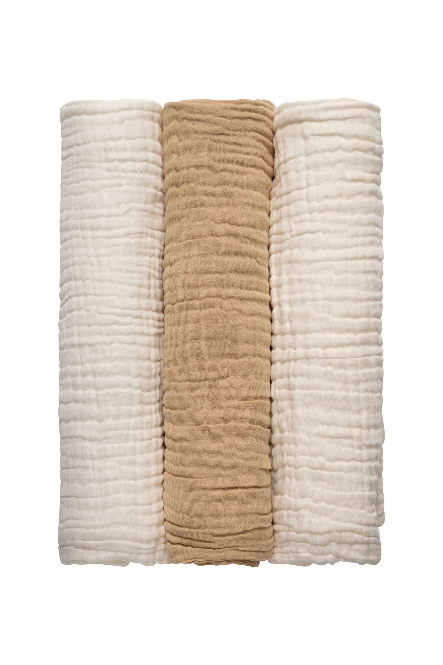 Set of 3 Muslin Bath Towels Neutral