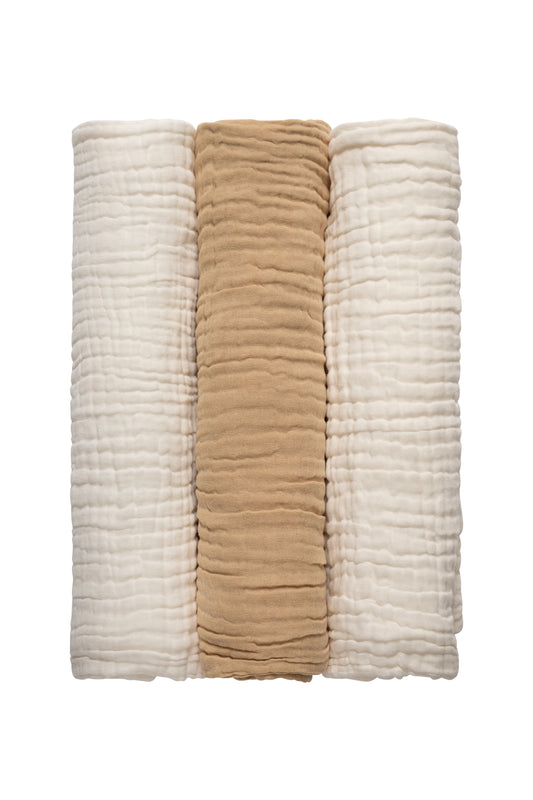 Set of 3 Muslin Bath Towels Neutral