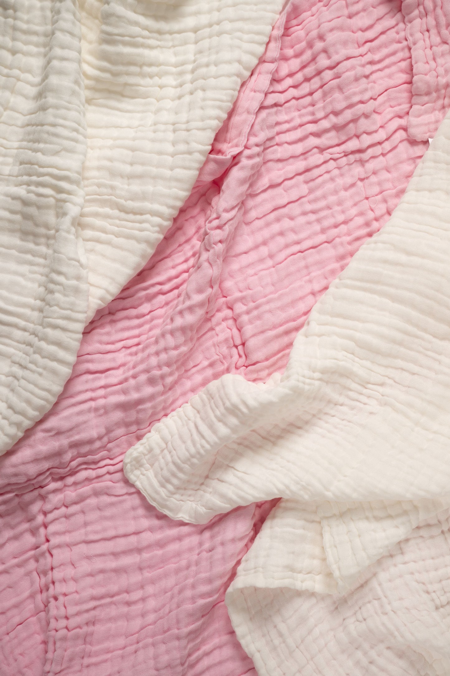 Set of 3 Muslin Bath Towels in Blush & Cloud