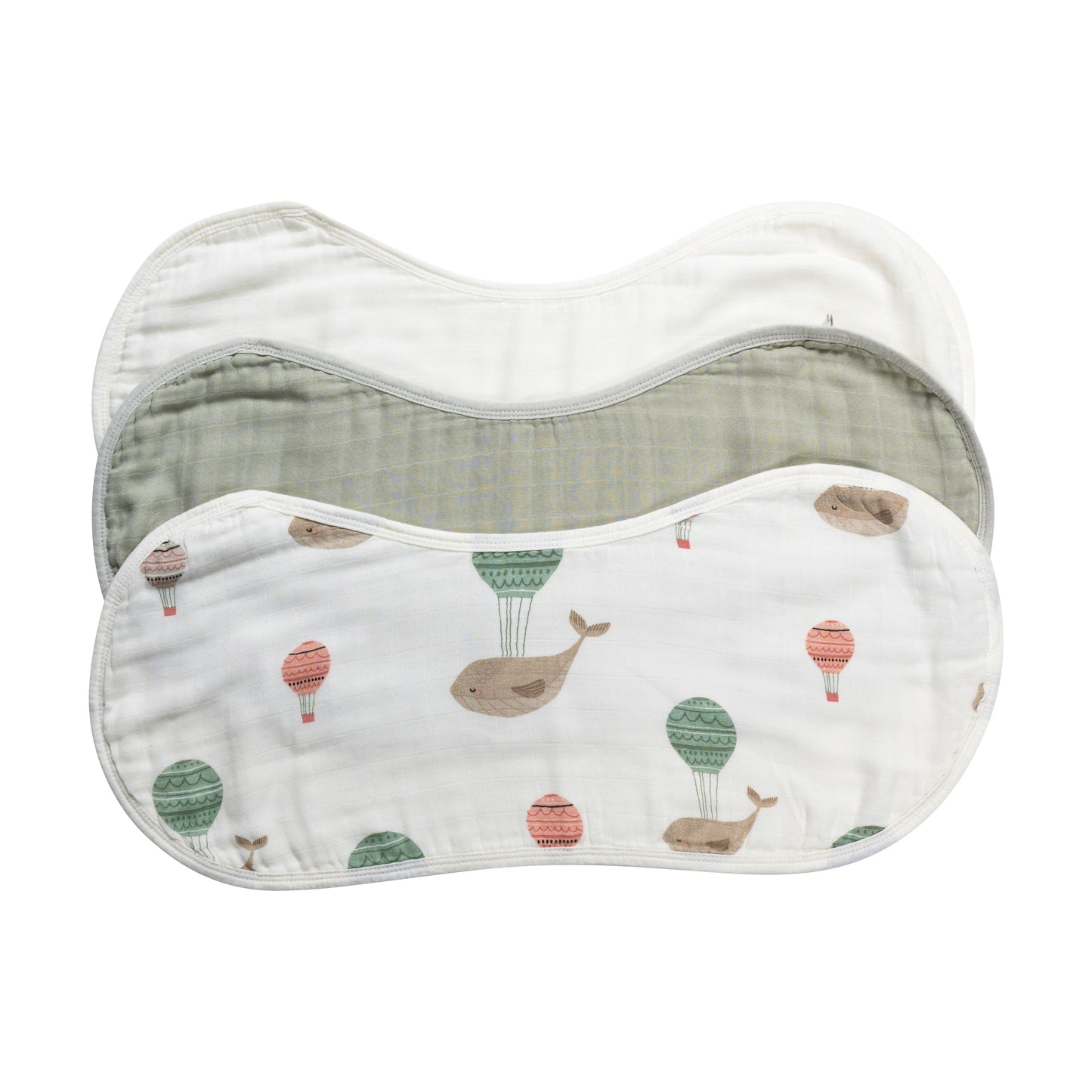 Set of 3 Organic Bamboo Burp & Bib Cloths in The Flying Whale