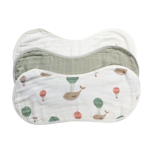 Set of 3 Organic Bamboo Burp & Bib Cloths in The Flying Whale