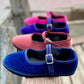 Mary Jane Velvet Girls Shoe in Fuchsia