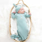 Organic Bamboo Knotted Gown & Beanie Set in Soft Sage