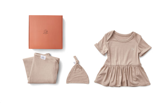 Bamboo Onesie Dress Newborn Gift Set Mocha
