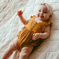 Organic Bamboo Ruffle Romper Mustard