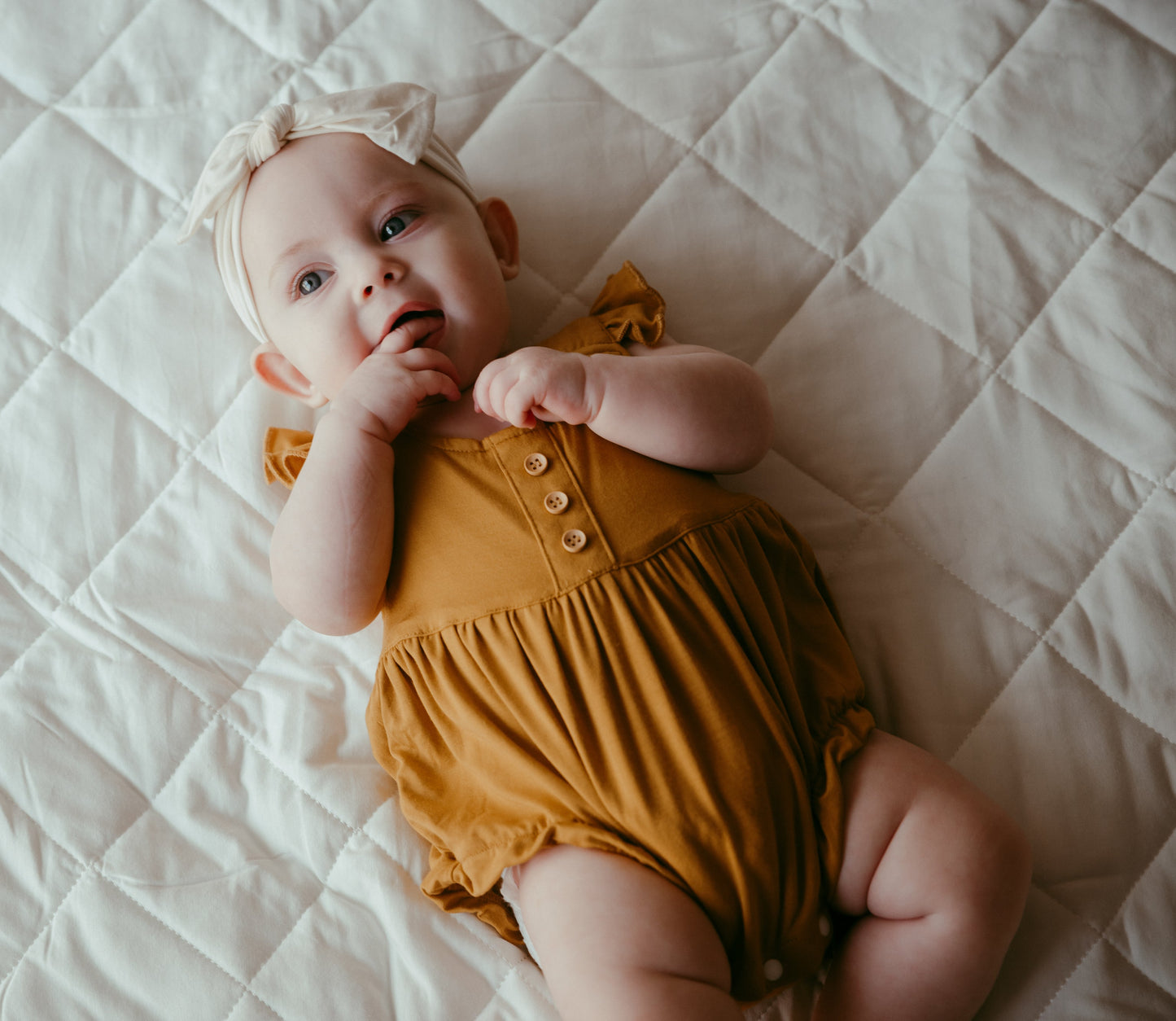 Organic Bamboo Ruffle Romper Mustard