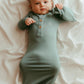 Organic Bamboo Knotted Gown & Beanie Set in Soft Sage