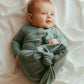 Organic Bamboo Knotted Gown & Beanie Set in Soft Sage