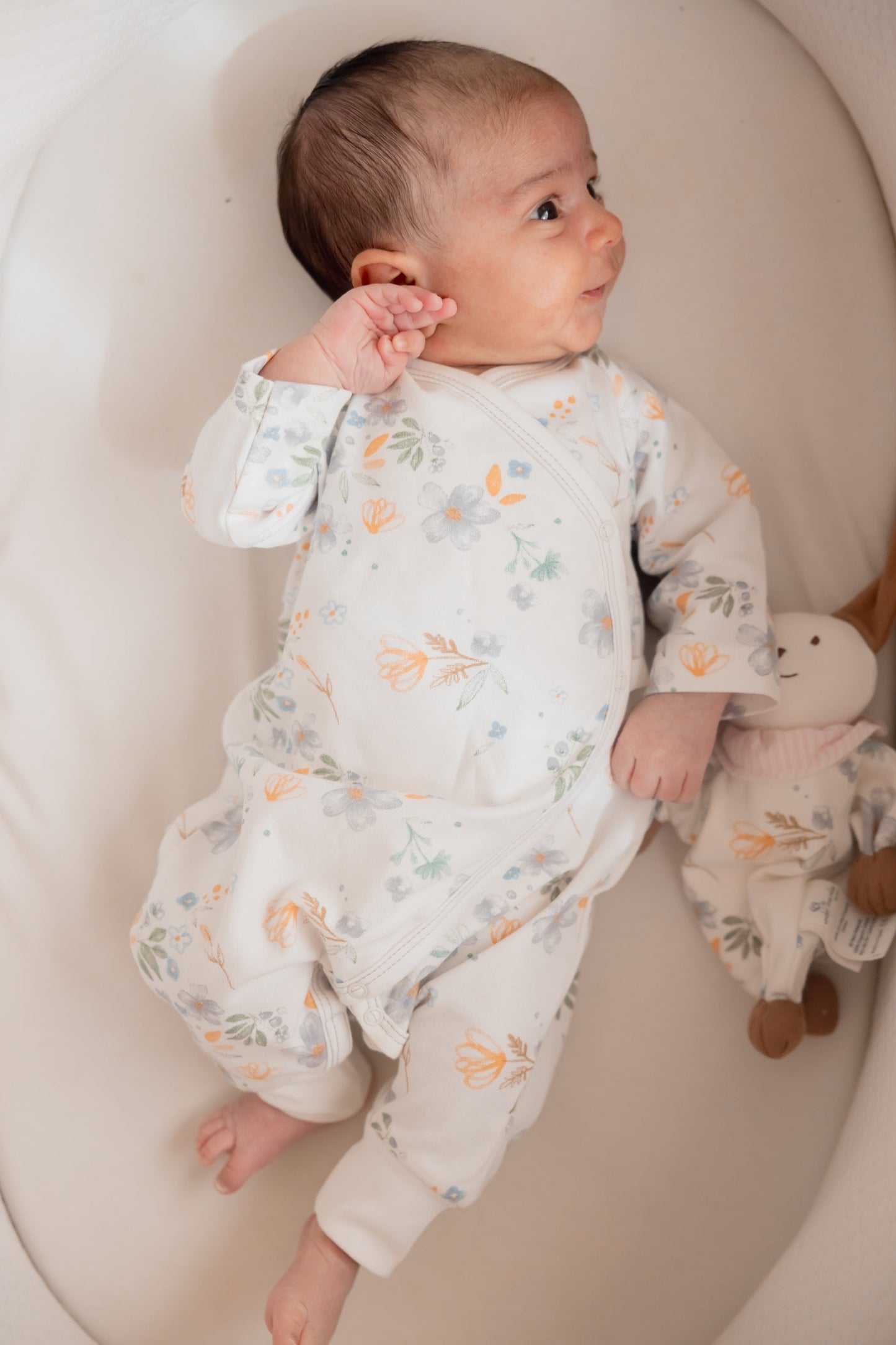 Side Snap Kimono Onesie in Modern Daisy