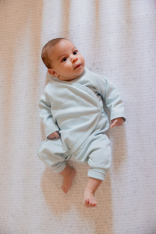 Side Snap Kimono Onesie in Pearl Blue