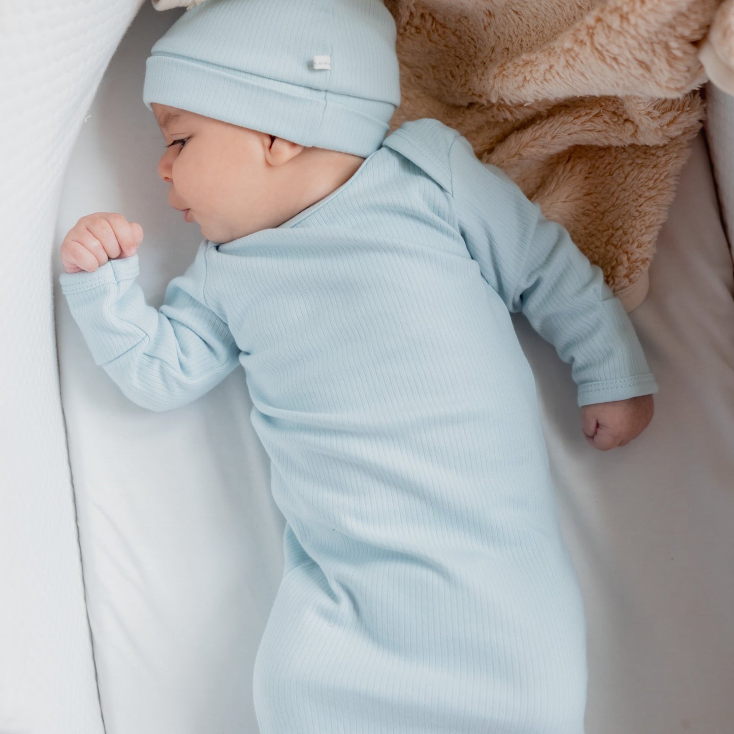 Newborn Knotted Gown and Beanie in Pearl Blue