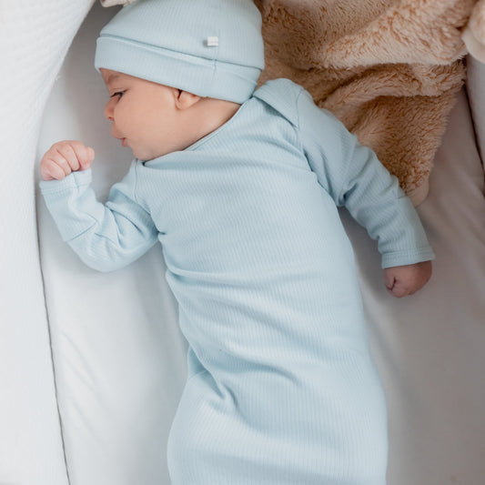 Newborn Knotted Gown and Beanie in Pearl Blue