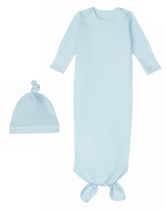 Newborn Knotted Gown and Beanie in Pearl Blue