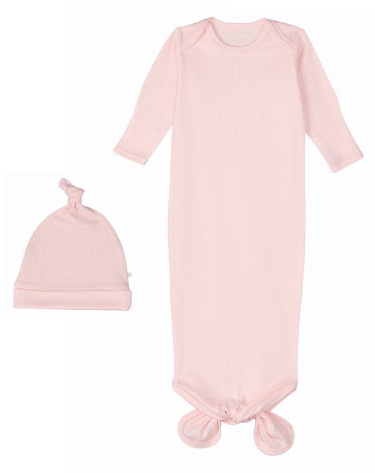 Newborn Knotted Gown and Beanie in Delicate Pink