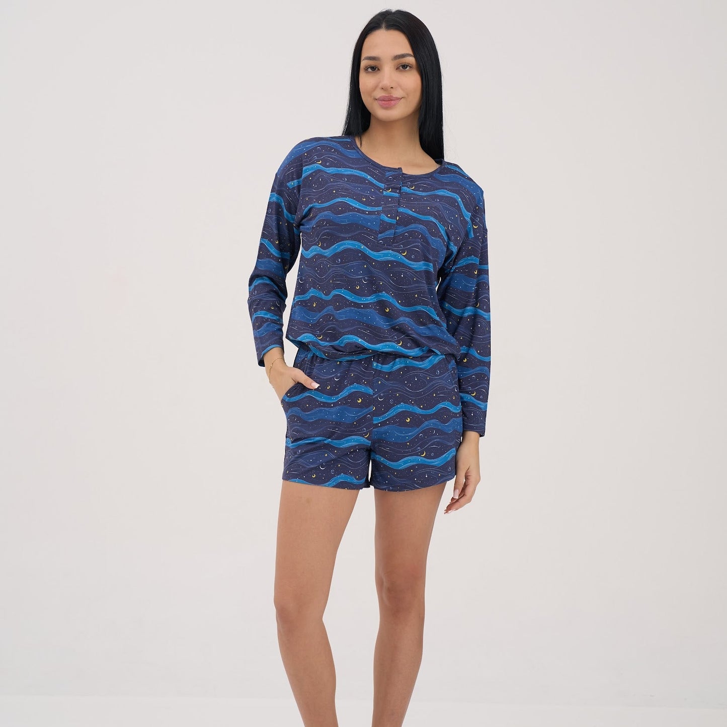 Womens Midnight Waves Pajama Hipster Shorts