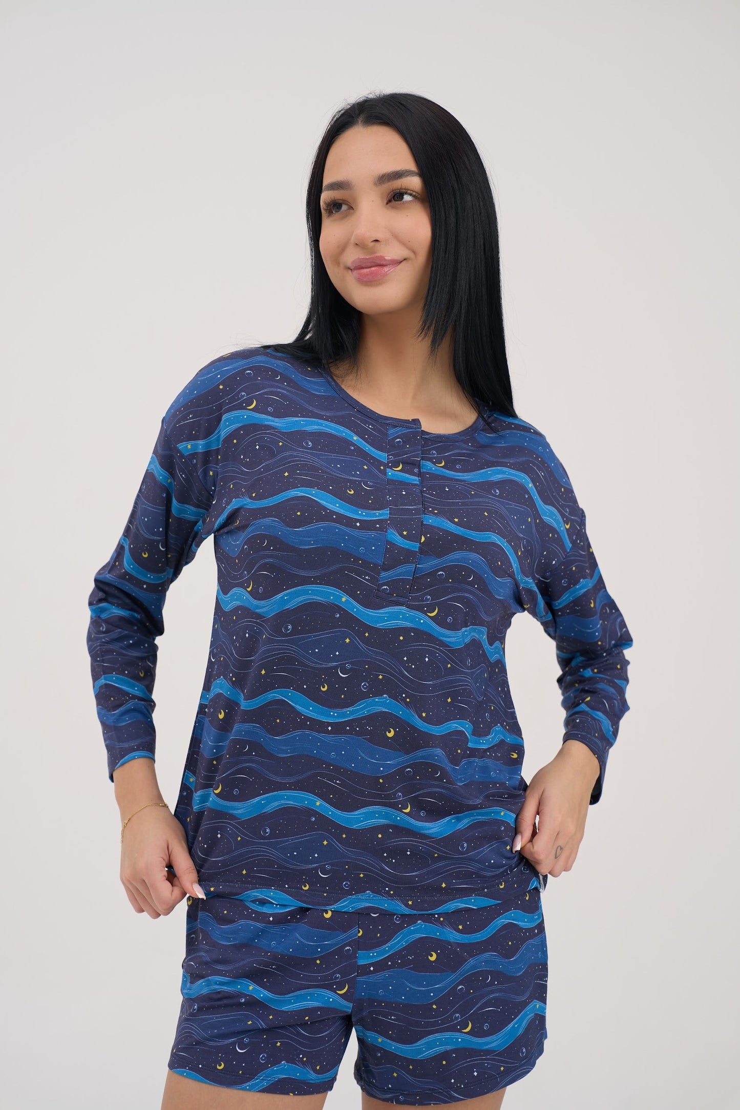 Womens Midnight Waves Drop Shoulder Pajama Top