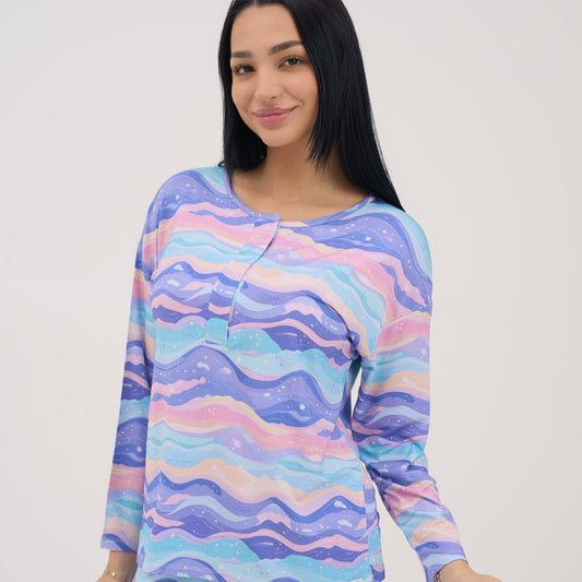 Womens Lavender Dunes Drop Shoulder Pajama Top