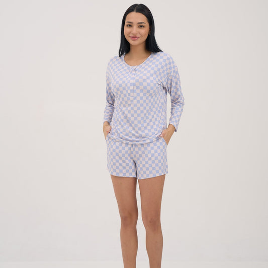 Womens Blue Checkers Hipster Shorts