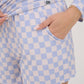 Womens Blue Checkers Hipster Shorts