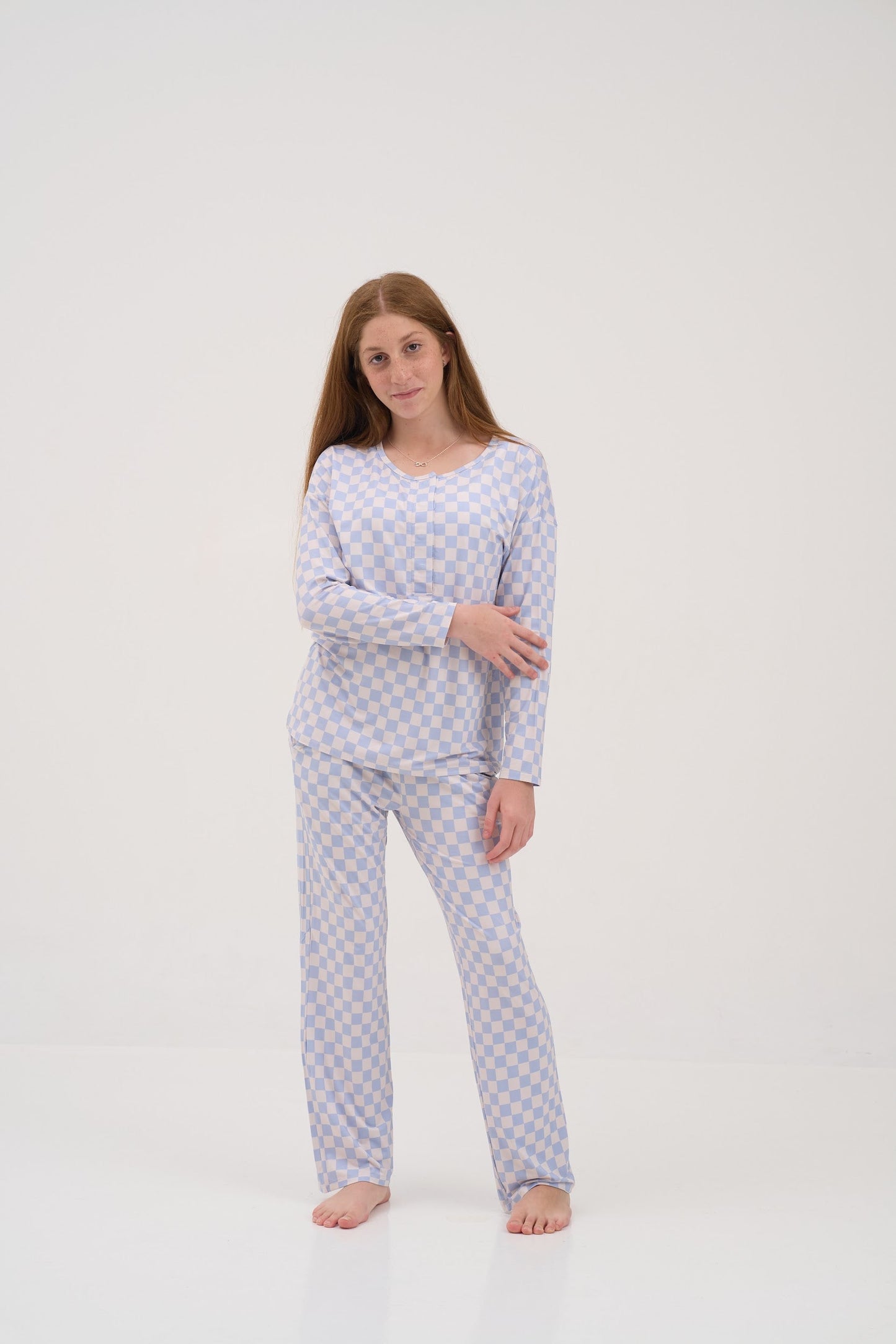 Womens Blue Checkers Pajama Lounge Pants