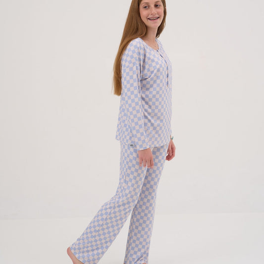 Womens Blue Checkers Pajama Lounge Pants