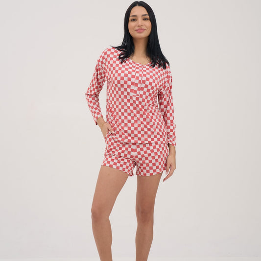 Womens Red Checkers Hipster Shorts