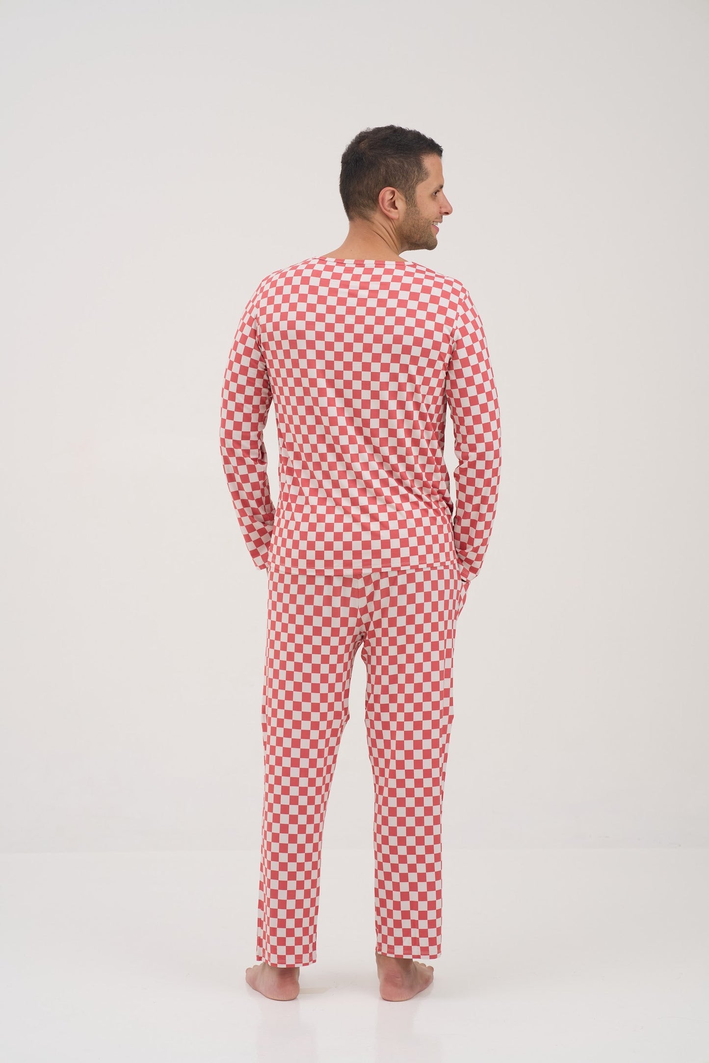 Mens Red Checkers Round Neck Pajama Top