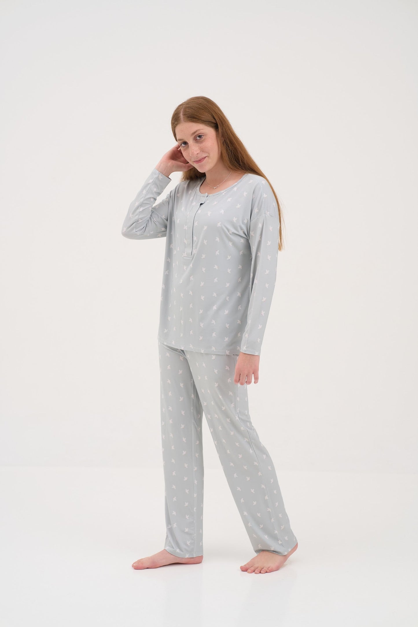 Womens Olive Doves Drop Shoulder Pajama Top