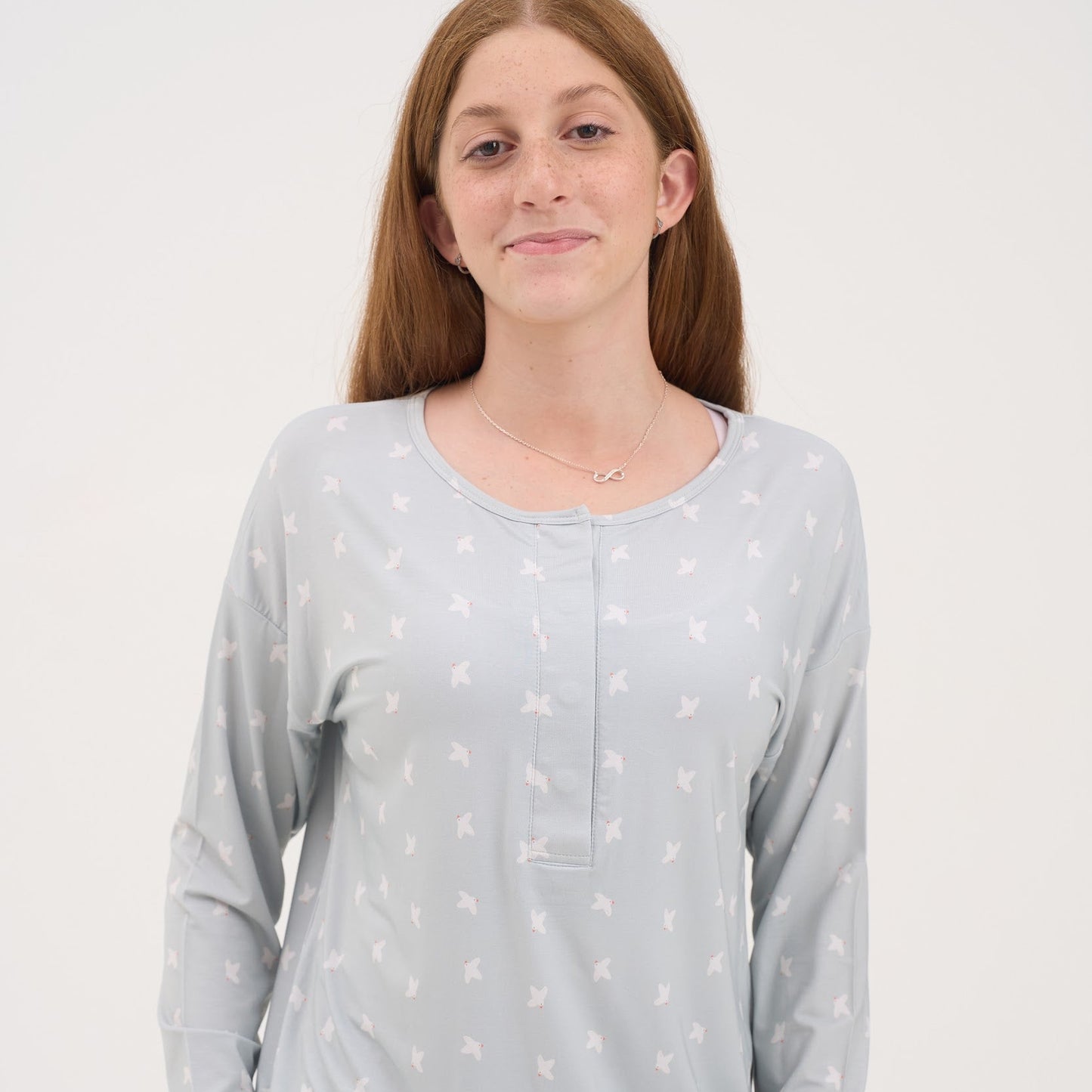 Womens Olive Doves Drop Shoulder Pajama Top
